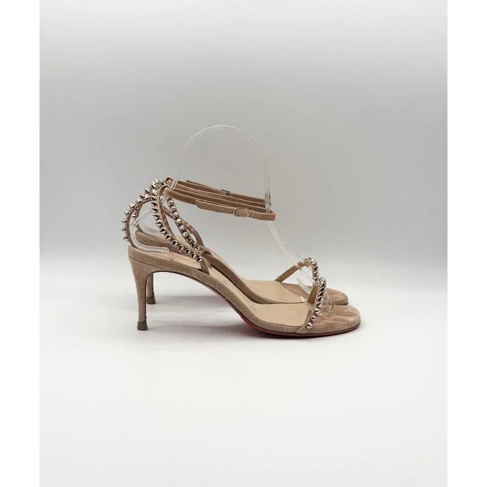 Christian Louboutin Tan Suede Veau Velour So Me Spike 70 Sandals Size EU 35.5